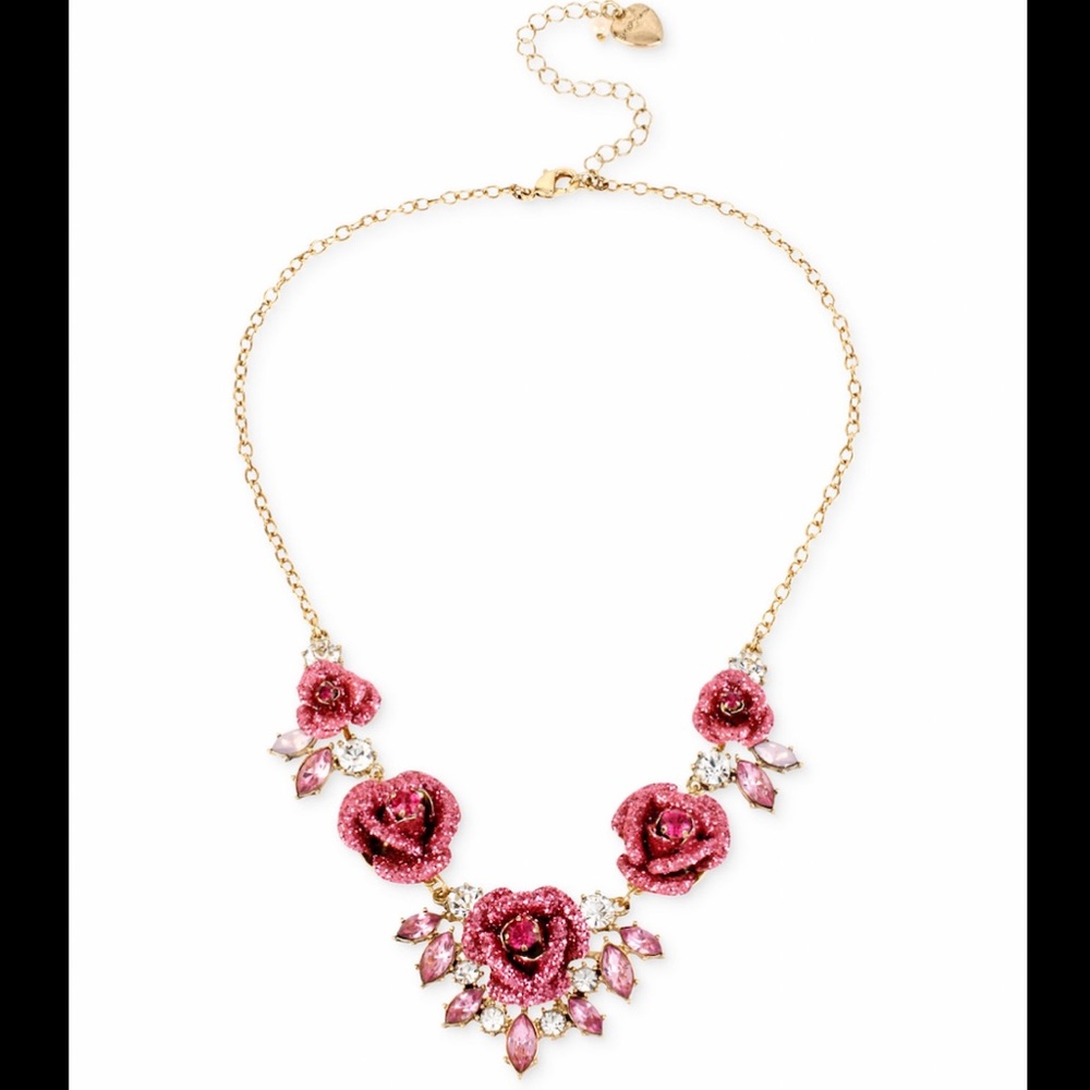 🆕Betsey Johnson Gold-Tone Glitter Rose Necklace
